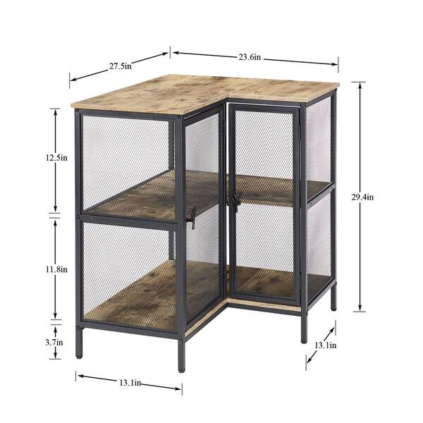 3-Tier Corner Storage Cabinet : Metal Mesh Doors TV Stand : L-Shaped Home Organizer for Living Room and Office, Gray