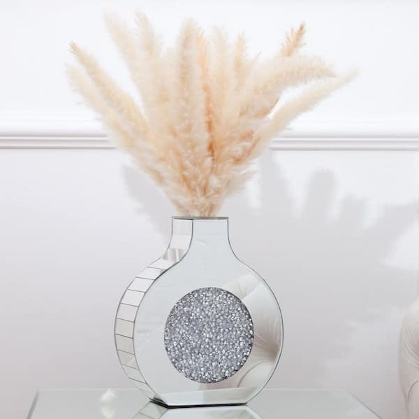 9.25 in. Silver Mirrored Geometric Decorative Vase