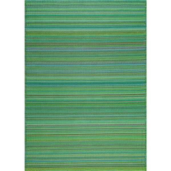 Tayse Rugs Sunset Green 9 ft. x 12 ft. Stripe Indoor/Outdoor Area Rug