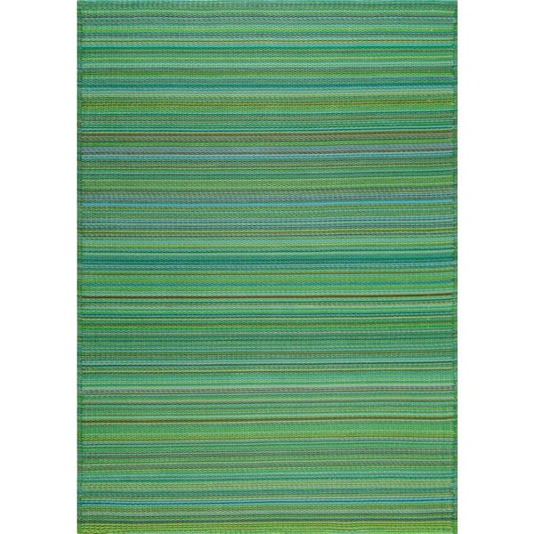 Sunset Green 9 ft. x 12 ft. Stripe Indoor/Outdoor Area Rug