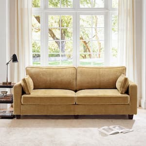 80 in. W. Straight Arm Chenille Couch Rectangle Sofa Upholstered Loveseat in Yellow