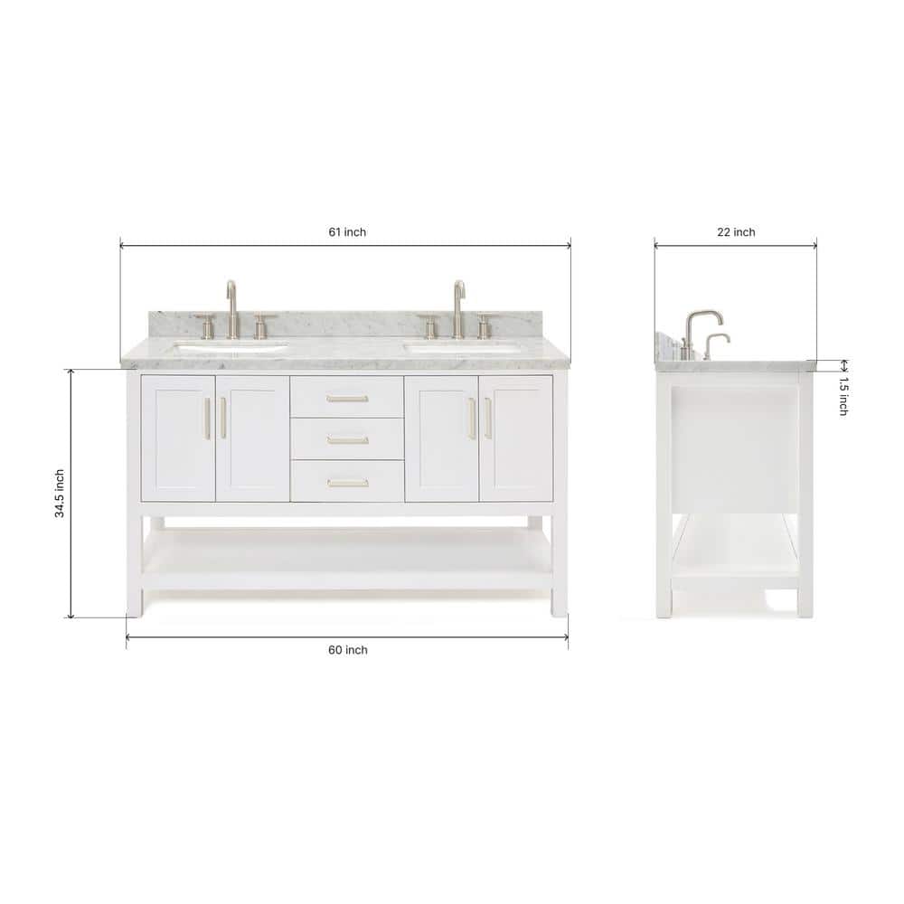 Magnolia 61" White Double Sink Bathroom Vanity with Marble Top