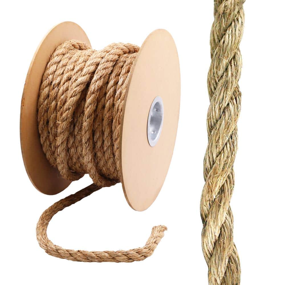 Natural Jute Rope - 3/4 inch×50 Feet - Twisted Manila Rope - Thick Hemp Rope for Crafts, Hanging Swing, Nautical, Decorating