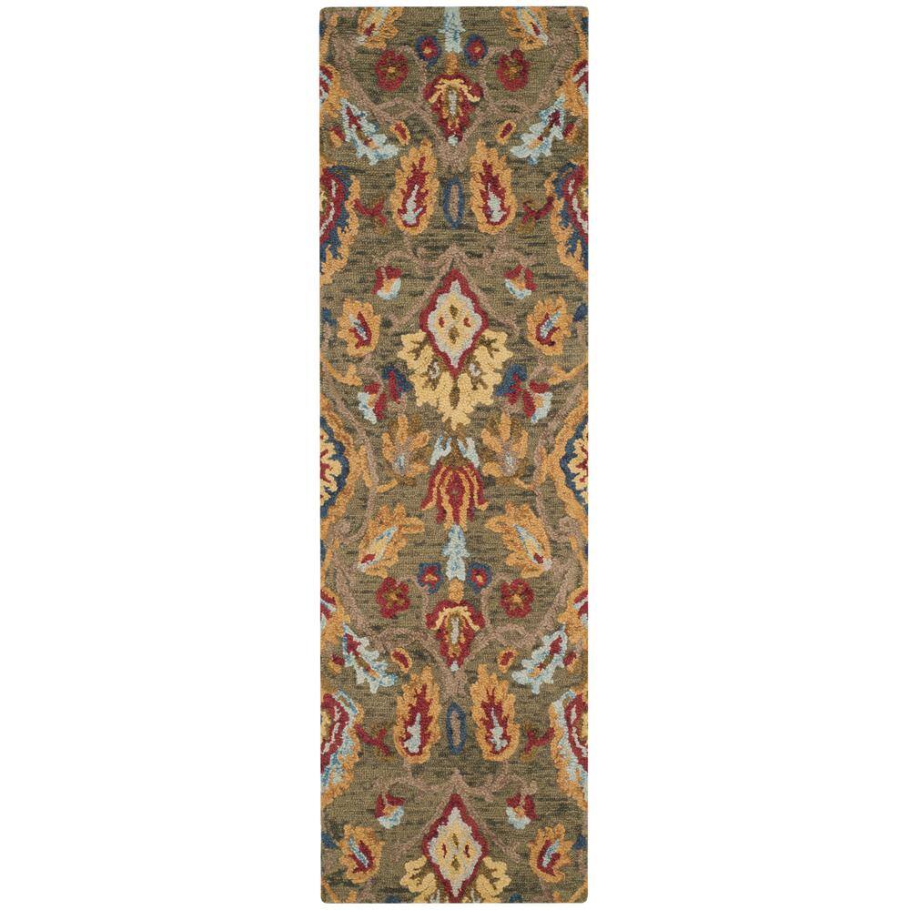 Floral Elegance Hand-Tufted Wool Runner Rug in Green/Multi - 2'3" x 12'