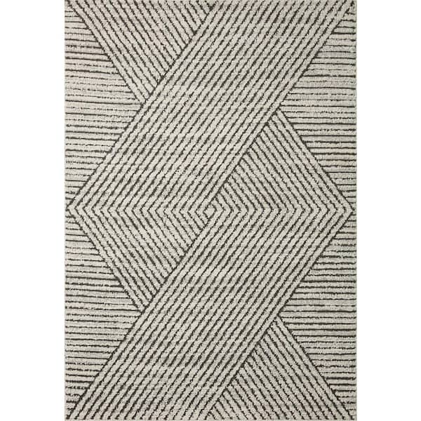 LOLOI II Fabian Charcoal/White 7'-10" x 7'-10" Square Geometric Moroccan Area Rug