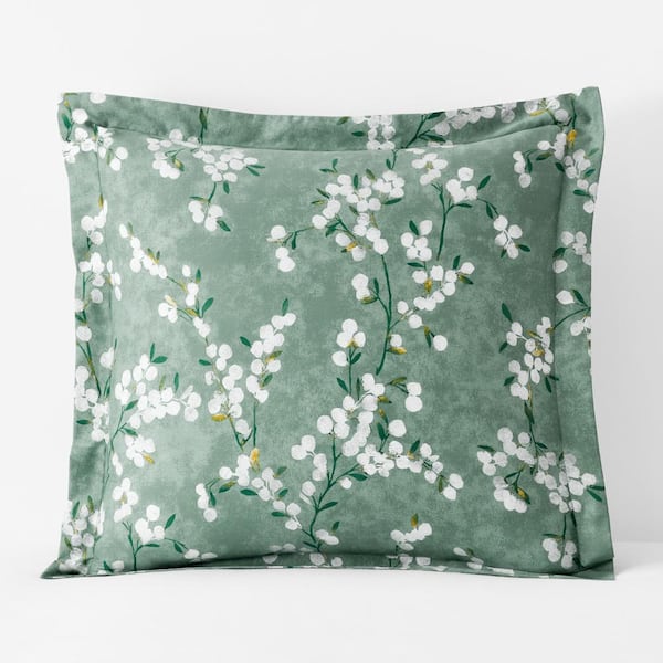 The Company Store Company Cotton Bamboo Maria Floral Green Multi Sateen Euro Sham