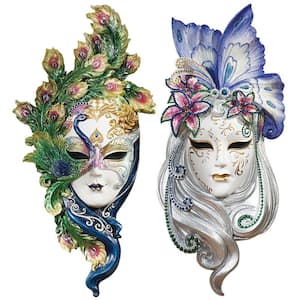 13.5 in. x 6.5 in. Mask of Venice Peacock Butterfly Masks Wall Sculpture (2-Piece)