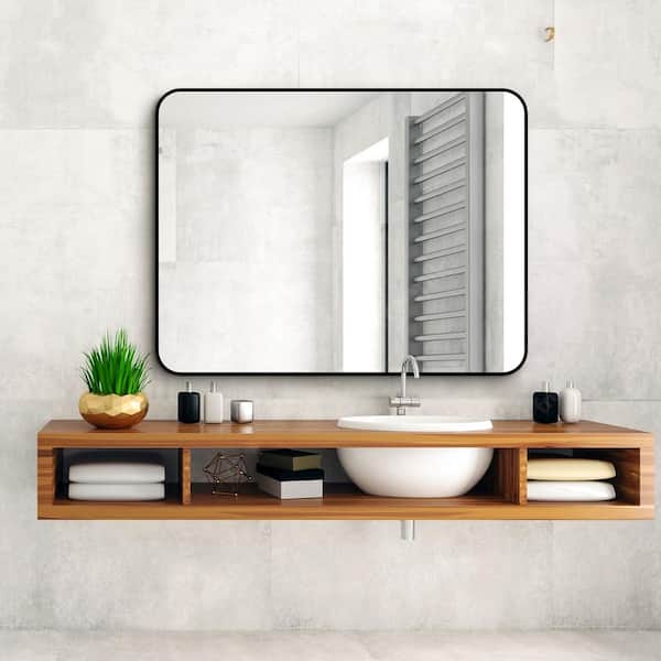 Modland Baily 32 in. W x 24 in. H Medium Rectangular Framed Wall Mounted Bathroom Vanity Mirror in Matt Black