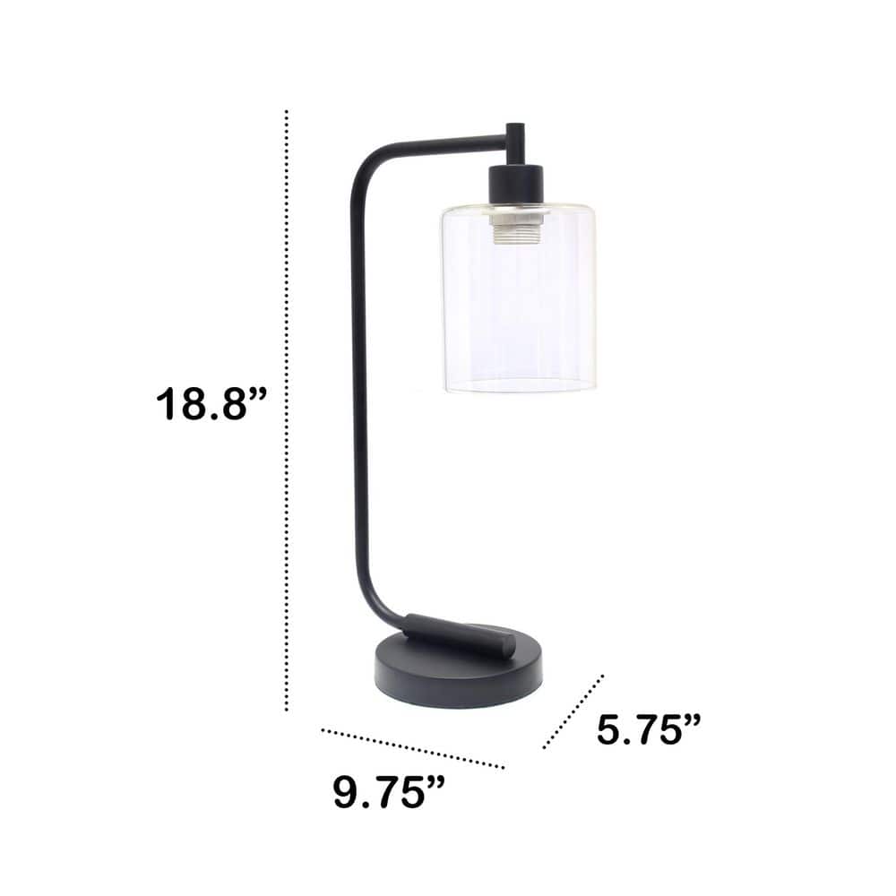 Black Iron Arc Desk Lamp with Clear Glass Shade