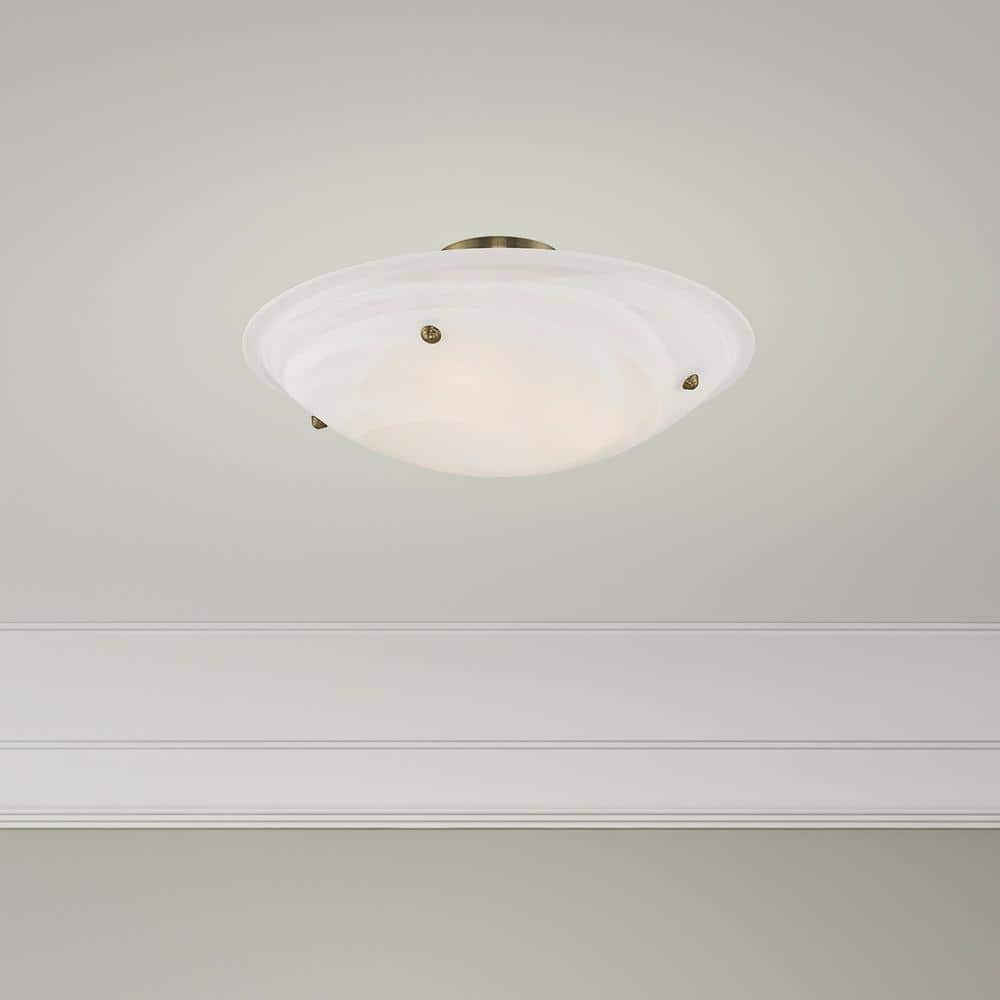 Antique Brass 4-Light Ceiling Mount with White Alabaster Glass