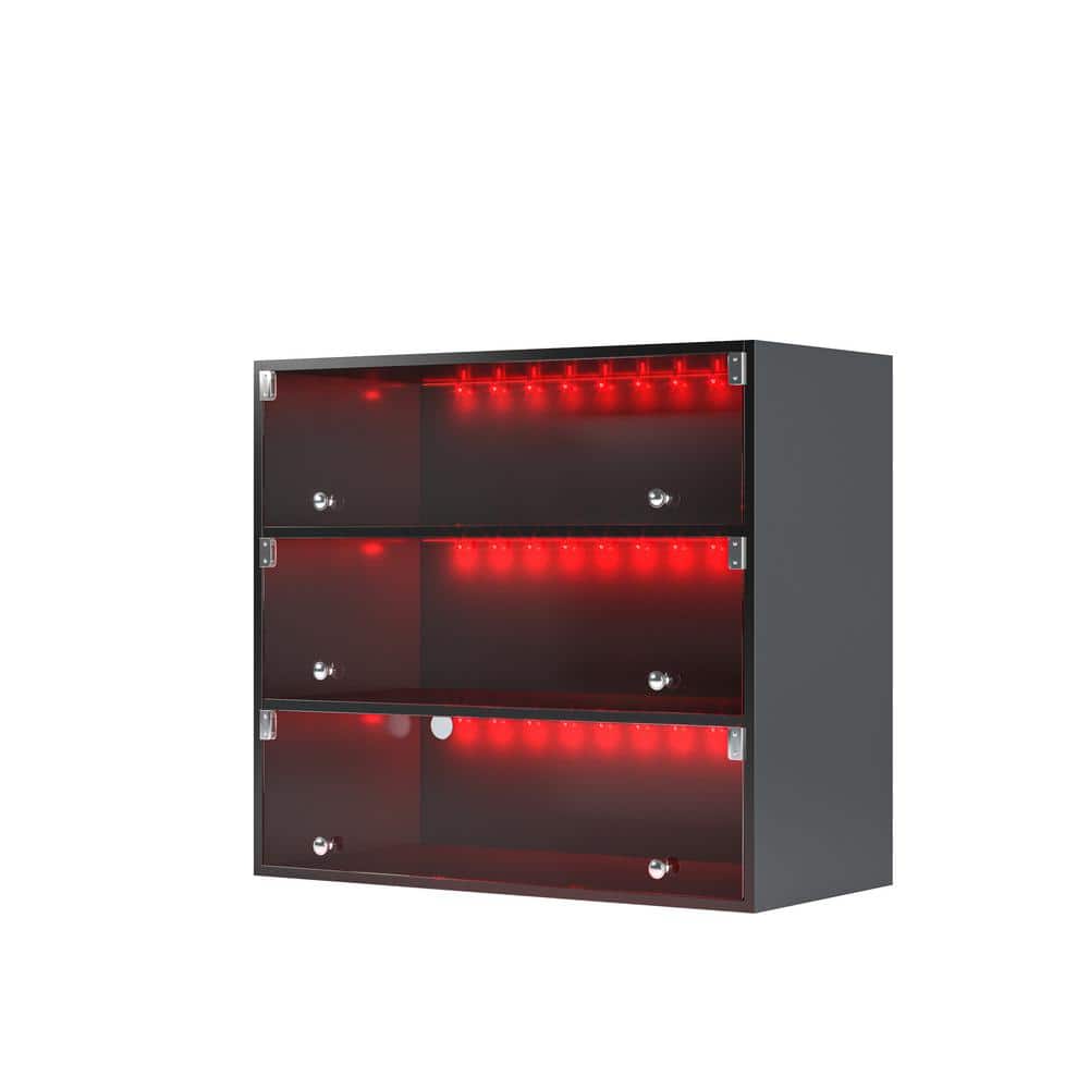 9-Pair 3 Tiers LED Light Wood Shoe Box with Glass Doors