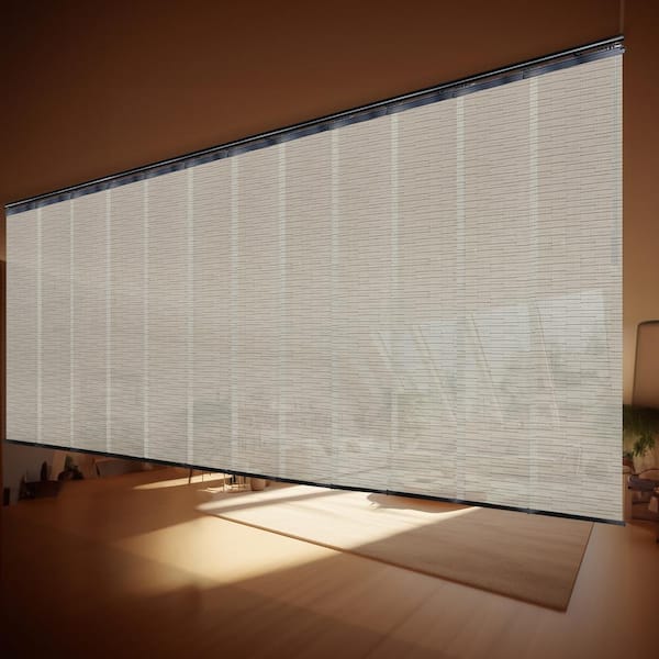 EMOH Ornate Ash 140 in. - 260 in. W x 116 in. L Adjustable 12-Panel Black Double Rail Panel Track with 23.5 in. Slates