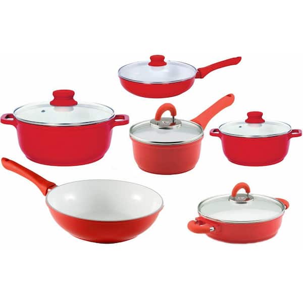 Vinaroz 11-Piece Die Cast Aluminum Cookware Set with Ceramic Non-Stick Coating in Red-DISCONTINUED