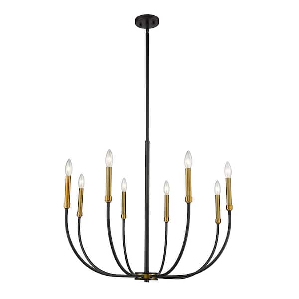 Unbranded Haylie 8-Light Matte Black Plus Olde Brass Chandelier with No Shade