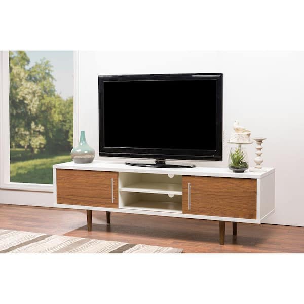 Reviews for Baxton Studio Gemini 66 in. Walnut and White Wood TV