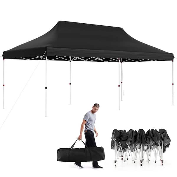 Costway 10 ft. x 20 ft. Black Pop-up Canopy Sun Protection Tent with Carrying Bag