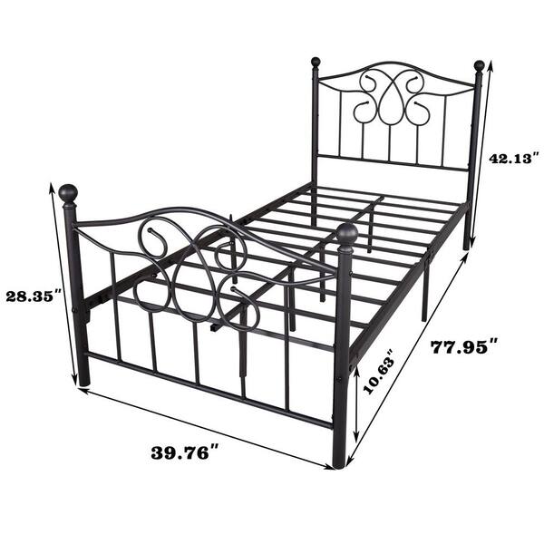 Black Metal Twin Size Scroll Iron Bed, Twin Size Metal Bed Frame Dimensions