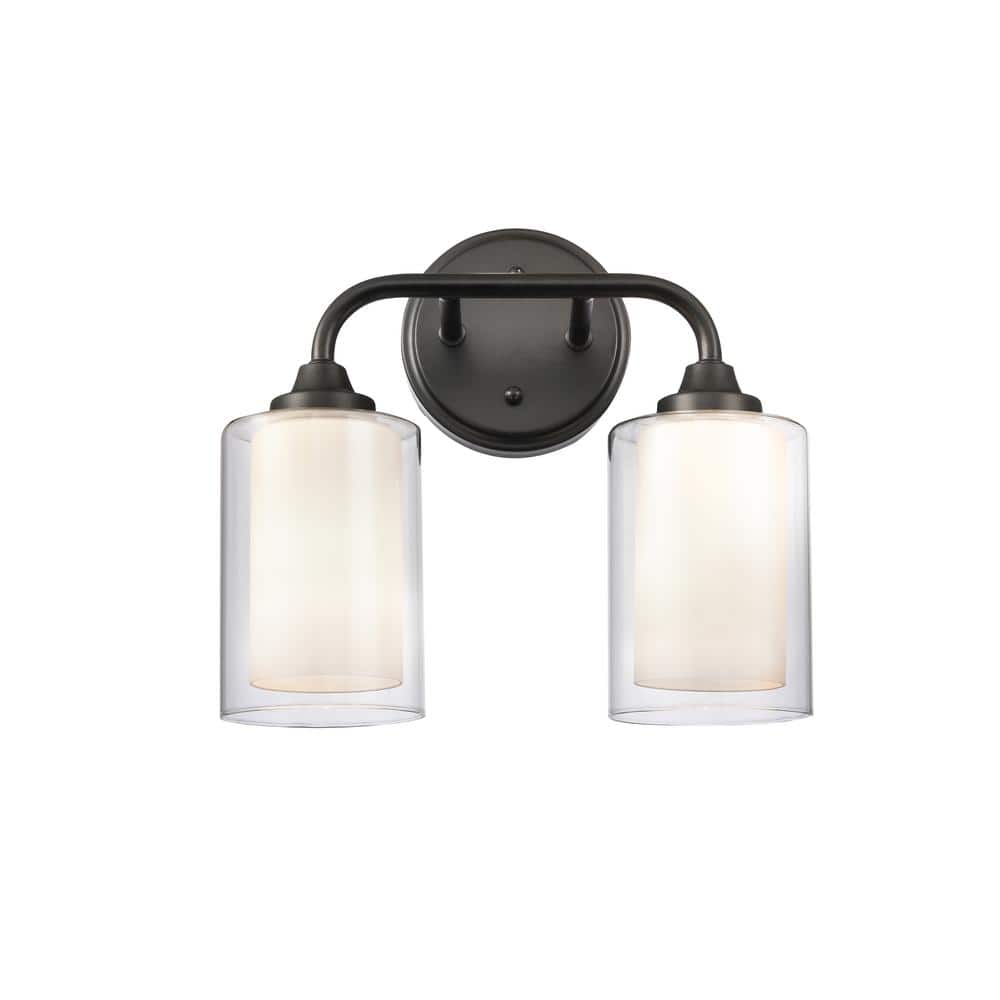 Fairbank 12 in. Matte Black, White and Clear Vanity Light with White Glass Shade price history on PriceWatchPro
