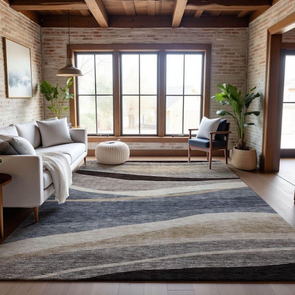 Mayfield Premium Machine Washable Abstract AMF1098 Blue 3 ft. x 4 ft. Area Rug