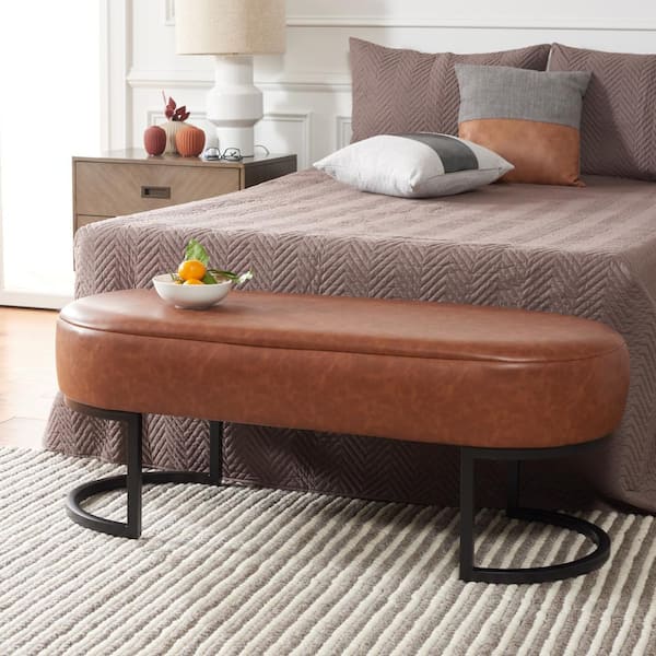 SAFAVIEH Bellezza Cognac 50 in. Bedroom Bench with Cushion