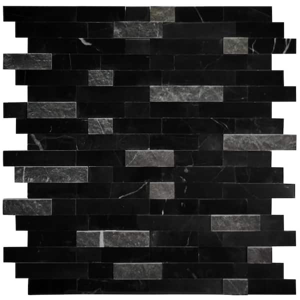 sunwings Black 11.5 in. x 10.7 in. Natural Marble Peel and Stick Tile (5-Tiles, 4.5 sq. ft.)