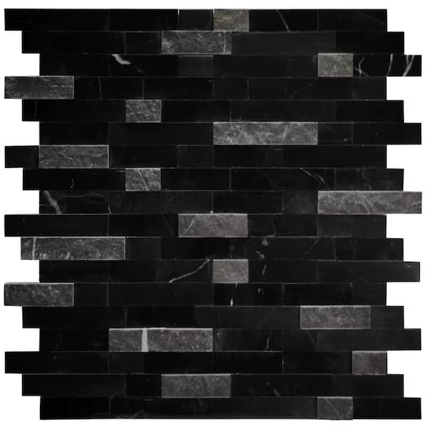 sunwings Black 11.5 in. x 10.7 in. Natural Marble Peel and Stick Backsplash Mosaic Wall Tile (5-Pack)