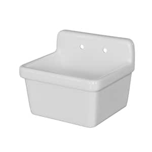 24 in. White Ceramic Farm Style High Back Wall Mounted Farmhouse Sink for Laundry Room, Garage, Kitchen, Bathroom