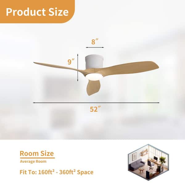 52 in. Integrated LED Indoor Flush Mount Oak 3 ABS Blades Standard Ceiling Fan with Dimmable Light, Remote 6-Speed