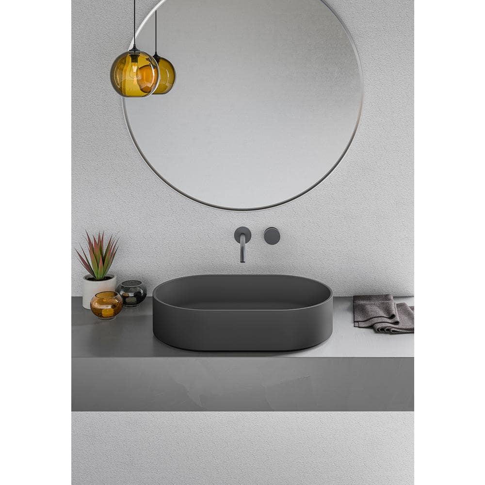 Matte Black Oval Stone Above-Counter Vessel Sink