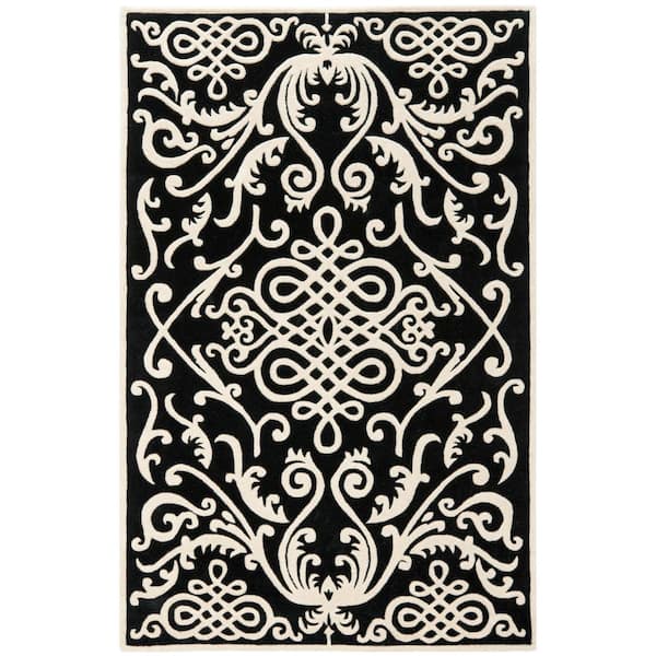 SAFAVIEH Soho Black/Ivory 4 ft. x 6 ft. Solid Floral Area Rug