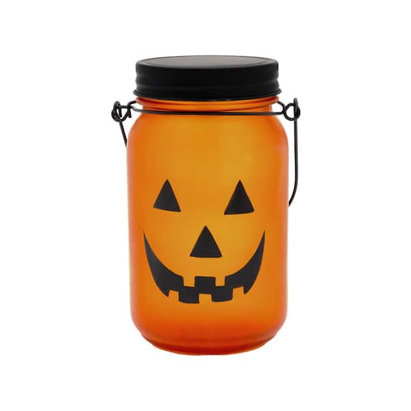 LUMABASE Battery Operated Flame Effect Jack O'Lantern Mason Jar