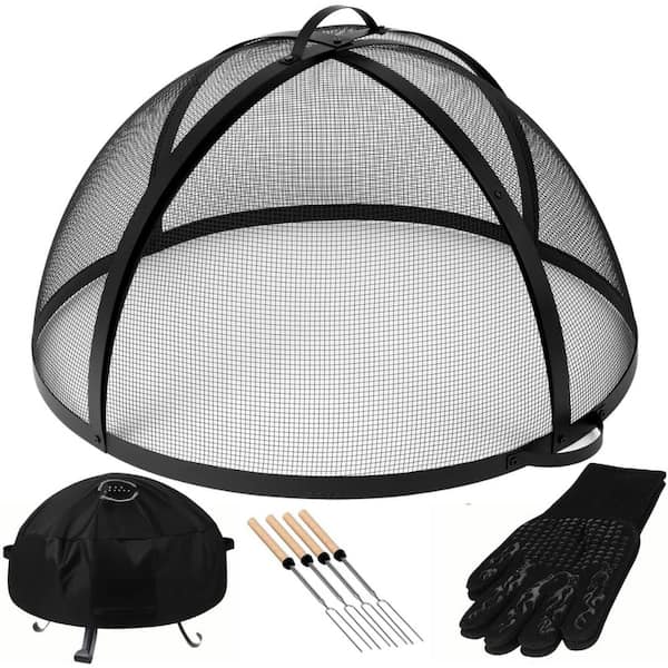 ITOPFOX 36 in. Fire Pit Round Screen with Accessories - Open Lift Durable, Heavy-Duty Steel and Anti Rust - Cover Mesh Screen