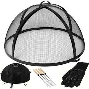 36 in. Fire Pit Round Screen with Accessories - Open Lift Durable, Heavy-Duty Steel and Anti Rust - Cover Mesh Screen