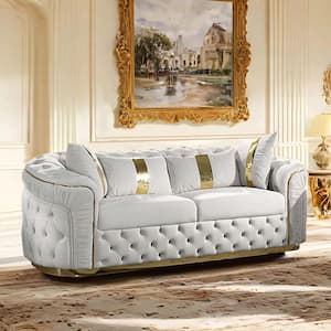 トップス theory luxe 23SS ELIDA3 HS MARVINE MODWAY Encompass 85 in. Gray Channel Tufted Velvet 3-Seater