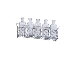 5.75 in. Silver/Clear Glass Bottles and Wire Tray Set (5-Piece)