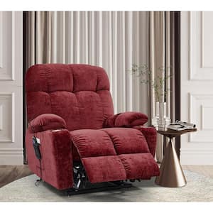 Pearli 180° Lay Flat Motorized Power Lift Velvet Recliner Chair, with Massage, Red