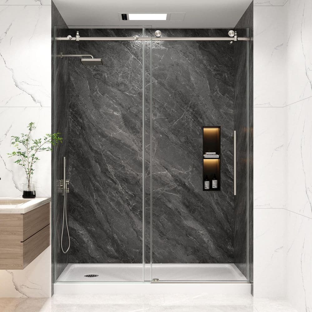 【真作】クリストファーイーガン shower room ジークレー EASYWORC 43-48 in. W x 76 in. H Sliding Frameless Shower Door in