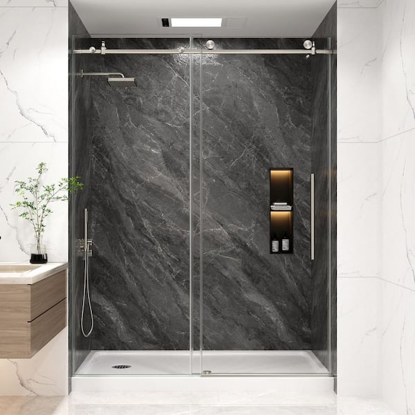 43-48 in. W x 76 in. H Sliding Frameless Shower Door in Brushed Nickel with Clear Tempered Glass