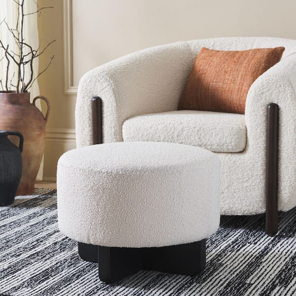 SAFAVIEH Riah Off White/Black Polyester Round Accent Ottoman