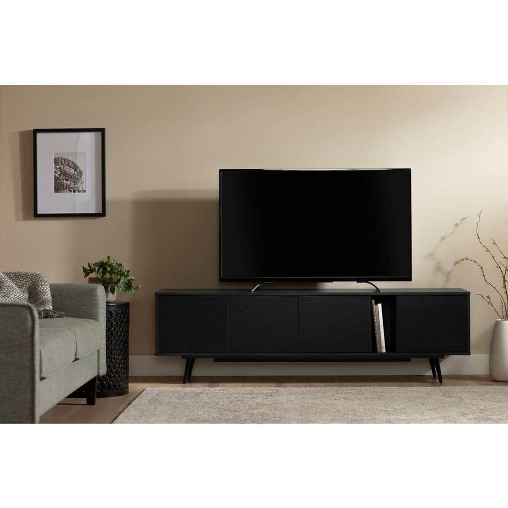Black Particle Board TV Stand with Cabinets for 65" TVs