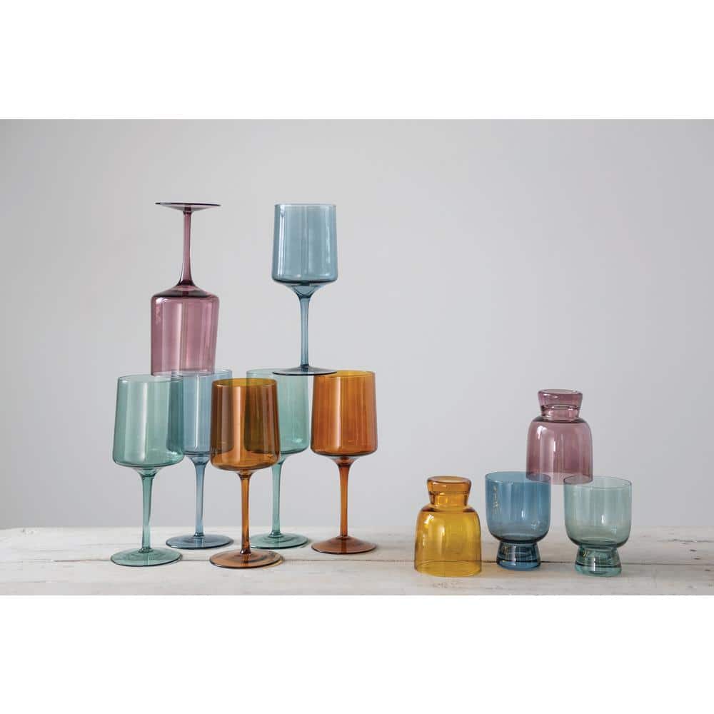 Creative Co-Op Multicolor Stemmed Wine Glass Set