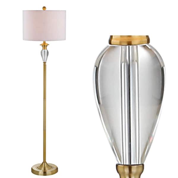 JONATHAN Y Evelyn 60 in. Brass Gold/Clear Crystal/Metal Floor Lamp