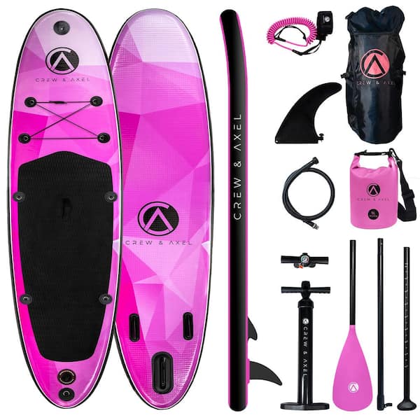 Crew & Axel Inflatable Stand Up Paddle Board Non Slip SUP W Backpack, 3 Fins, Paddle, Pump (10 ft. x 33 in. x 6.2 in.) 17 lbs. Pink