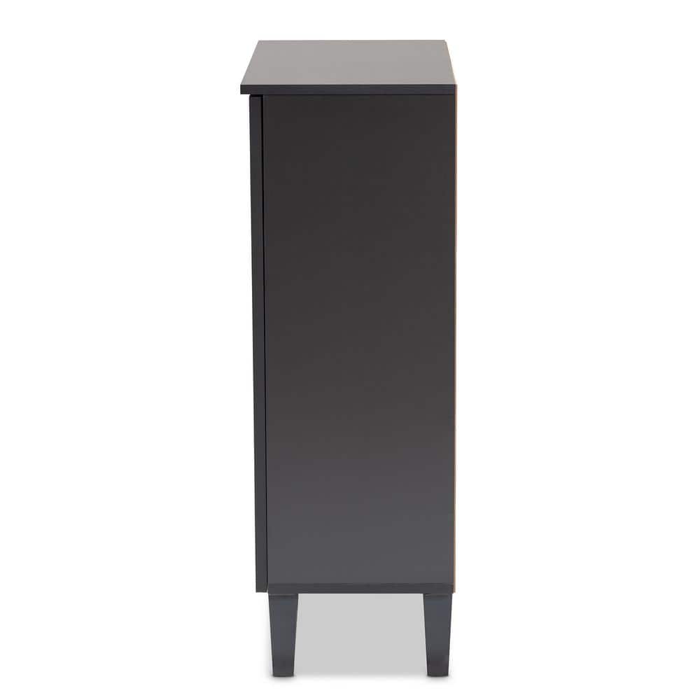 Two-Tone Oak and Dark Gray Wood Shoe Storage Cabinet