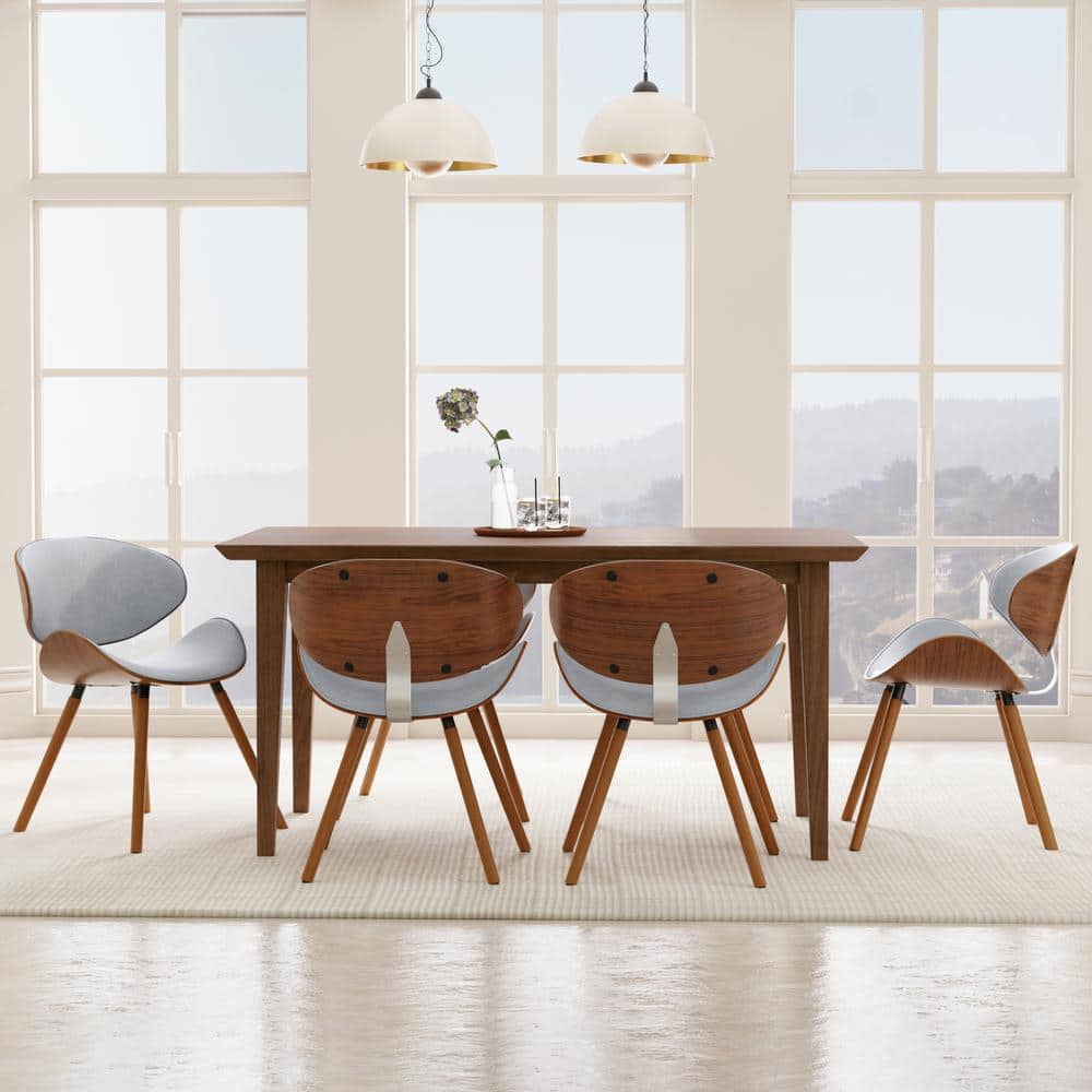 Stone Grey Faux Leather Upholstered Dining Chair with Bentwood Backrest
