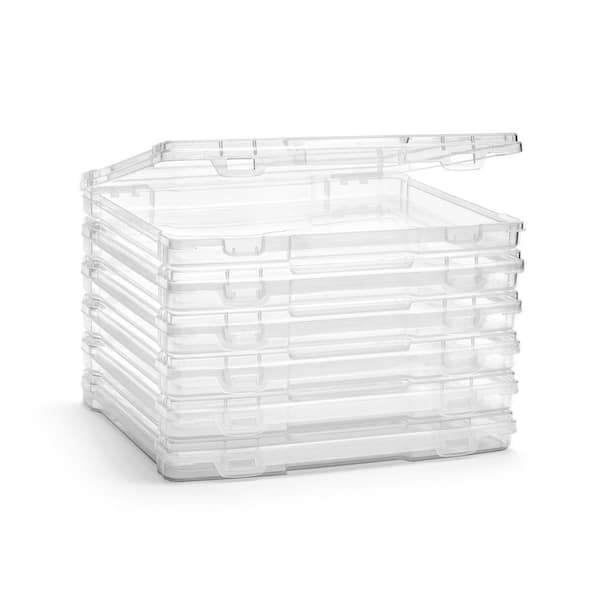 Stackable Snap-Tight Storage Containers, Clear, 12.2 in. W x 1.6 in. H Plastic Desk Accessories (6-Pack)