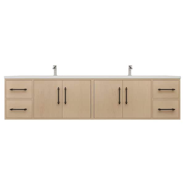Victoria 84 in. W x 20 in. D x 22 in. H Double Sink Floating Bath Vanity in Yellow Oak with White Acrylic Top