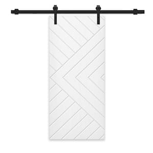Chevron Arrow 32 in. x 80 in. Fully Assembled White Stained MDF Modern Sliding Barn Door with Hardware Kit