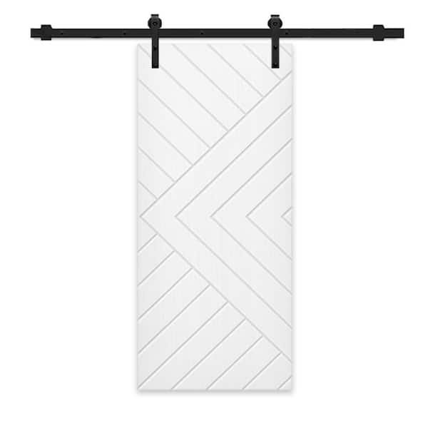 CALHOME Chevron Arrow 34 in. x 96 in. Fully Assembled White Stained MDF Modern Sliding Barn Door with Hardware Kit