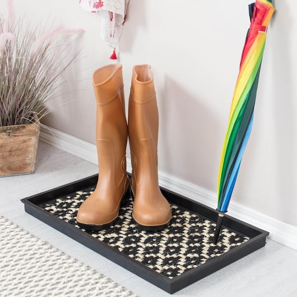 Anji Mountain Natural & Recycled Rubber Boot Tray with Black & Ivory Coir Insert